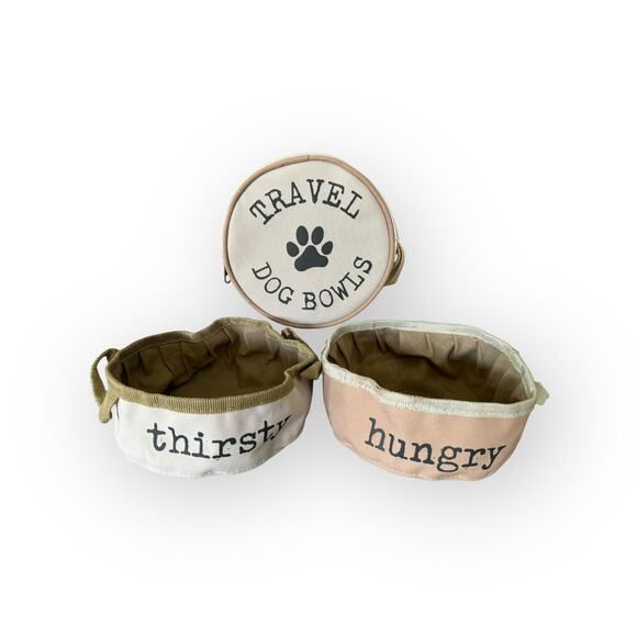 unknown Other - Portable Travel Canvas Dog Food & Water Bowls (Set of 2) with Carrying Case